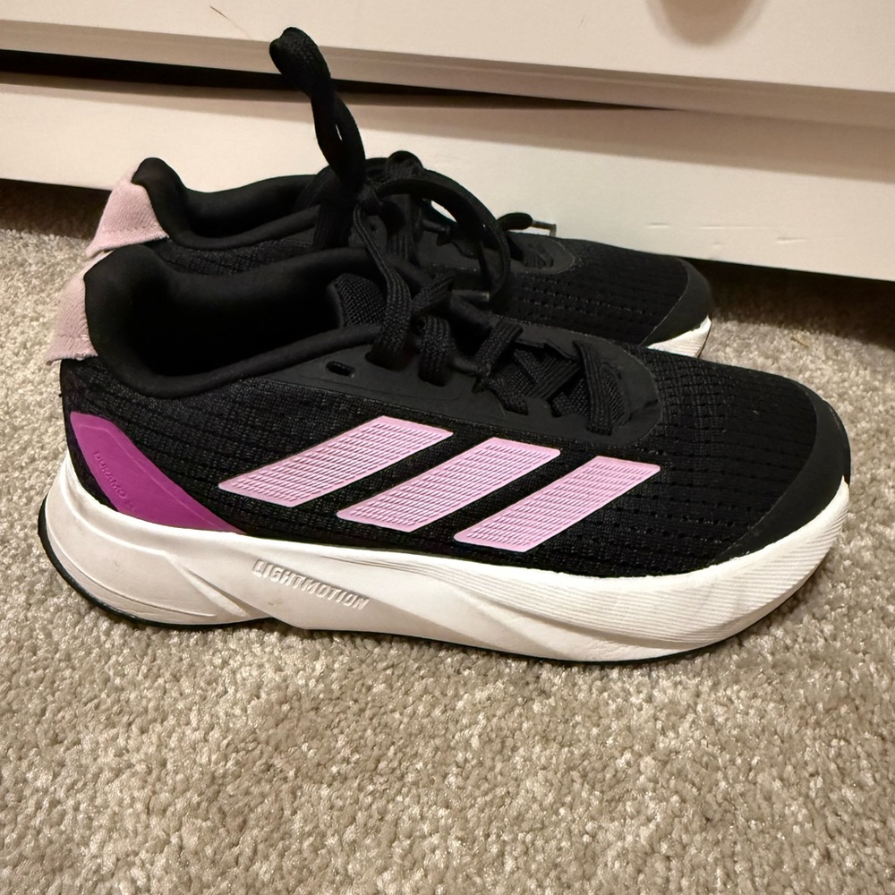 adidas Kids Black Sneakers with Pink Accents